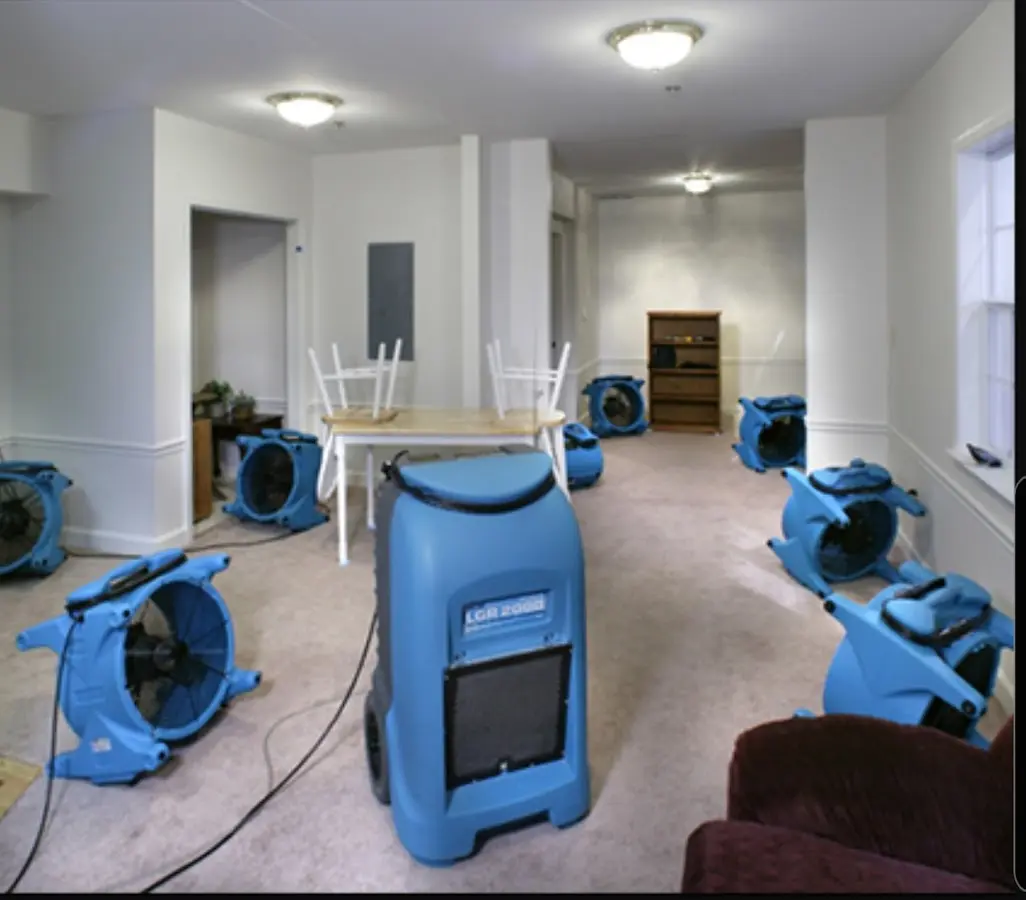 Air movers and dehumidifier setup for Water Damage Restoration in Fort Dodge